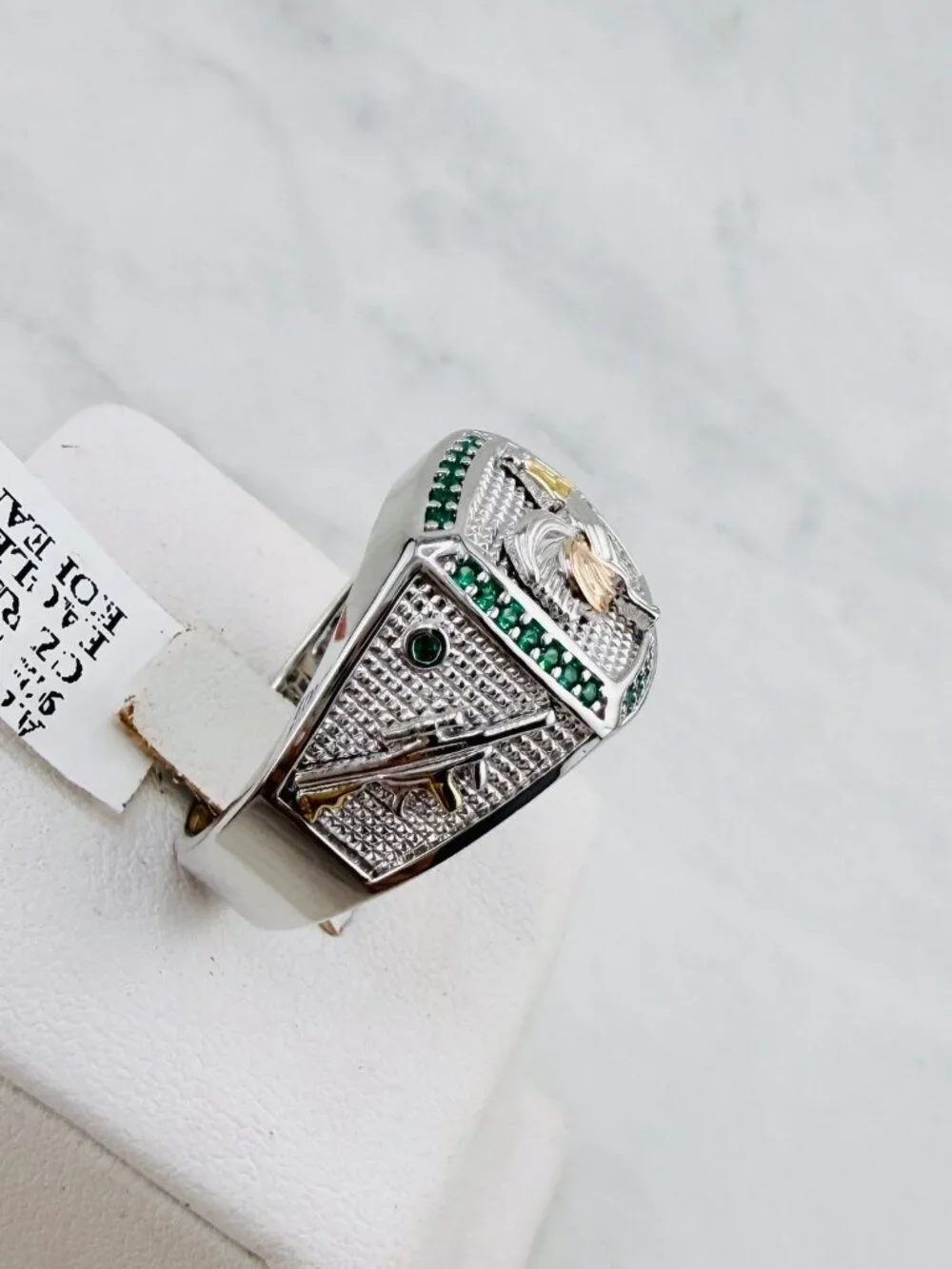 925 Sterling Silver Rooster ring | Three -Tone Rooster | Green | Farm SZ 10